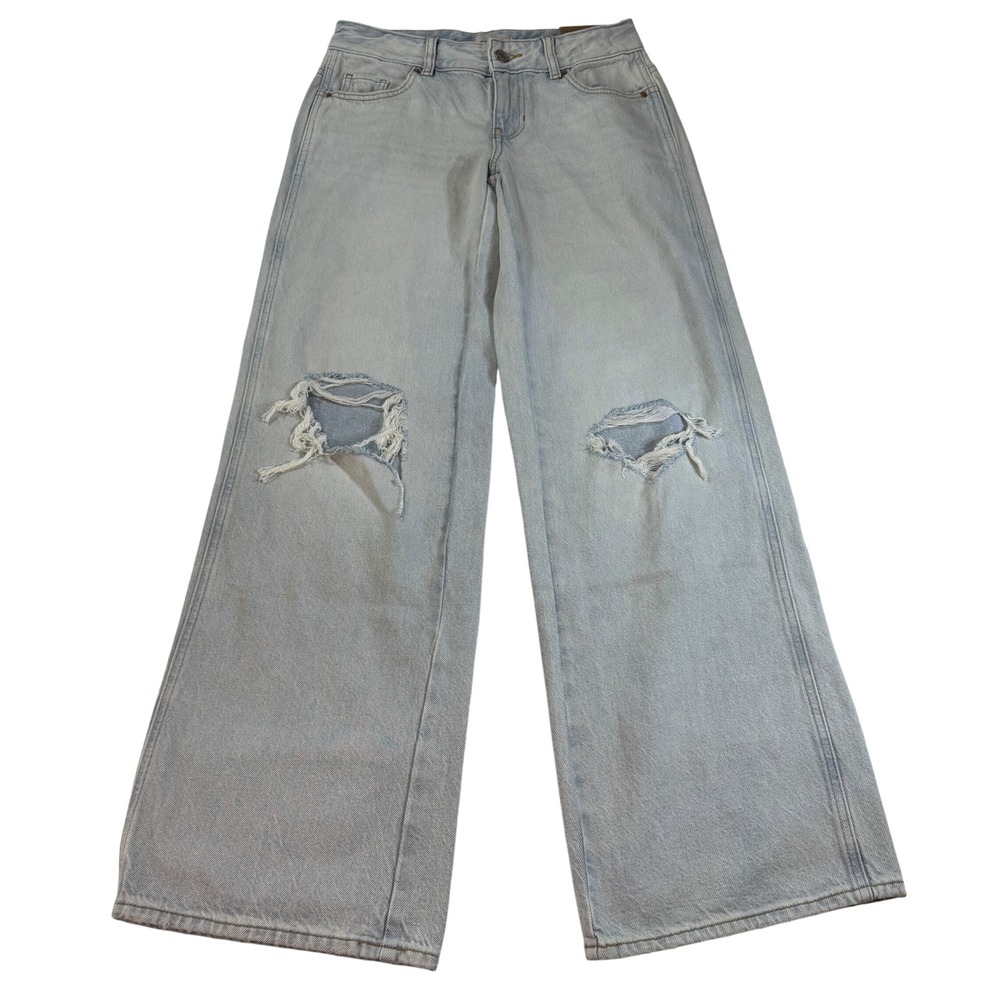 Y2K PacSun Low Rise Baggy Wide Leg Distressed Light Wash Jeans Size 23